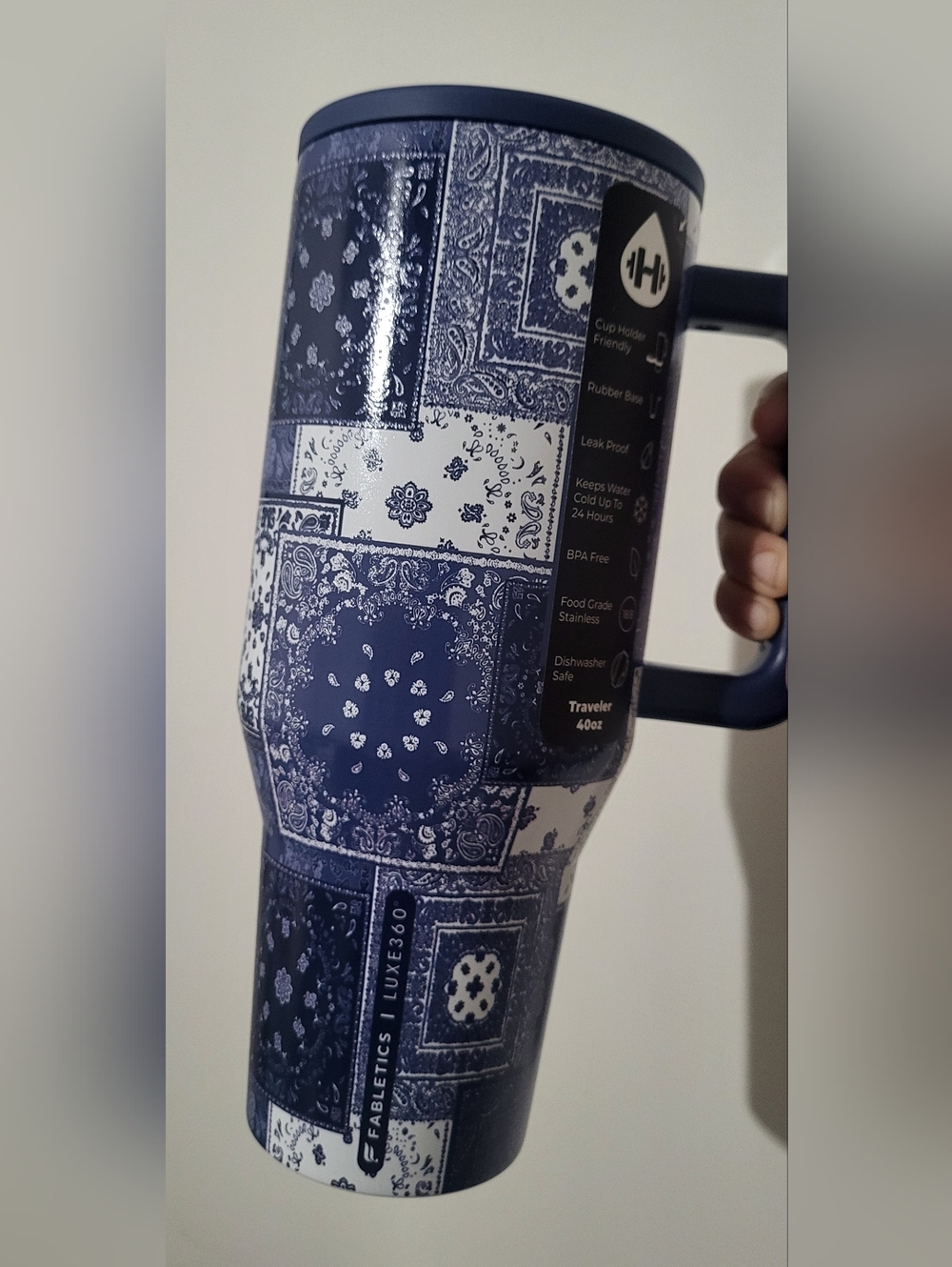 HydroJug Indigo Patchwork 40oz Traveler Tumbler- NEW WITH TAGS